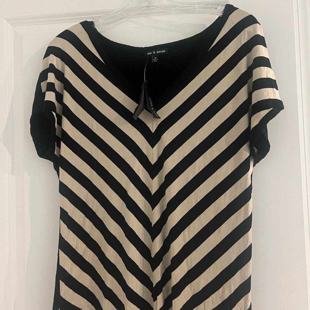 Cable & Guagr Black and Cream Striped Blouse